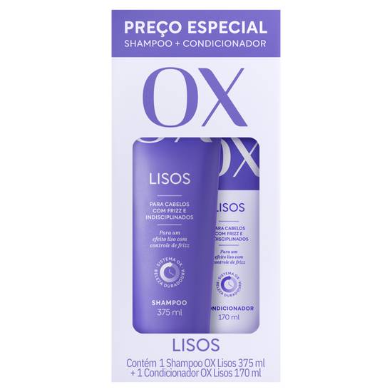 Ox kit shampoo 375 ml + condicionador liso duradouro 170 ml (2 itens)