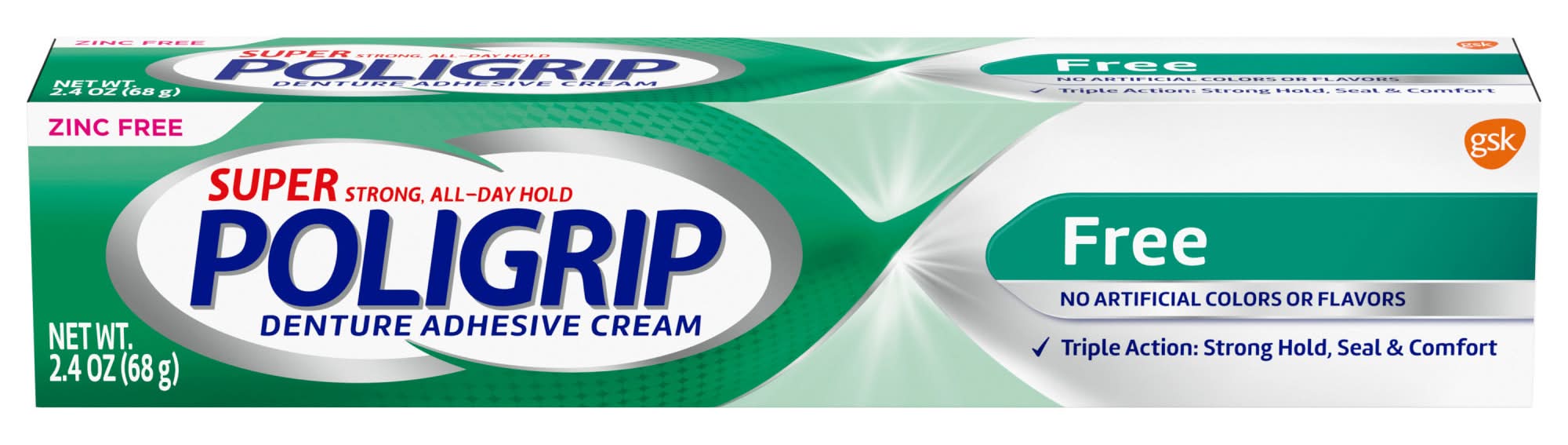 Poligrip Zinc Free Denture Adhesive Cream (2.4 oz)
