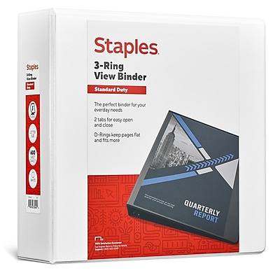 Staples 3 3-Ring View Binder, D-Ring, White (55413/26450)