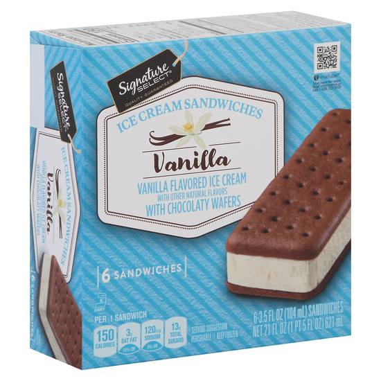 Signature Select Vanilla Flavored Ice Cream Sandwiches (6 x 3.5 fl oz)