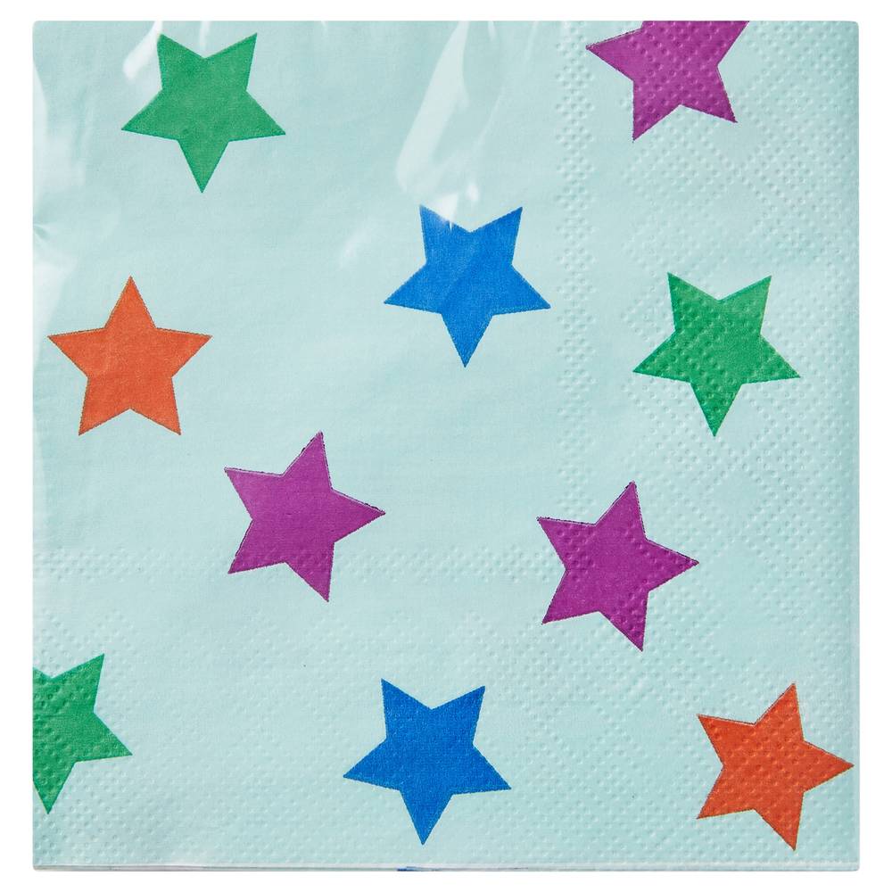 Hallmark 3-ply Colorful Stars on Mint Cocktail Napkins