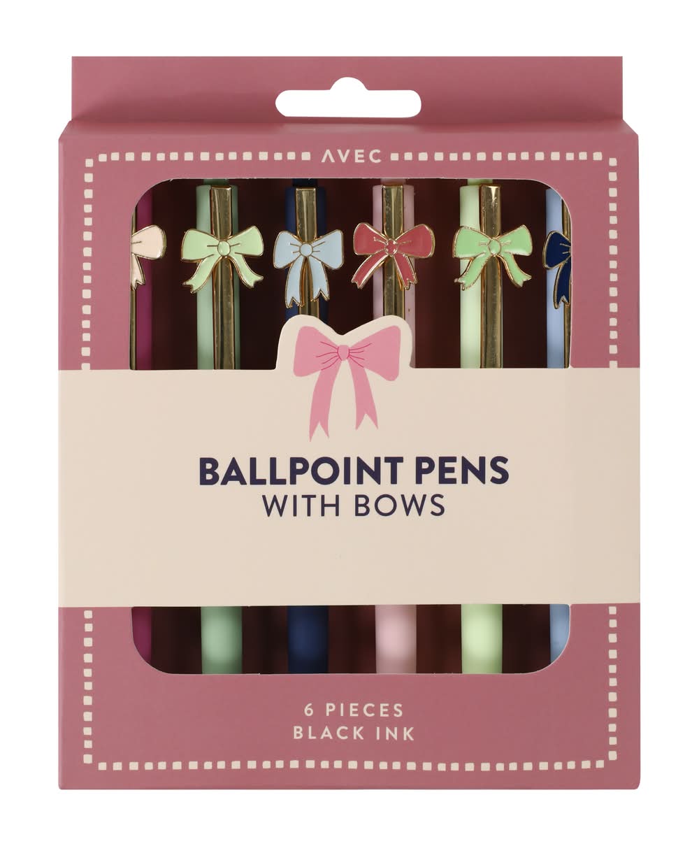 Ballpoint Pens With Bows 6-Pack Pink Multi