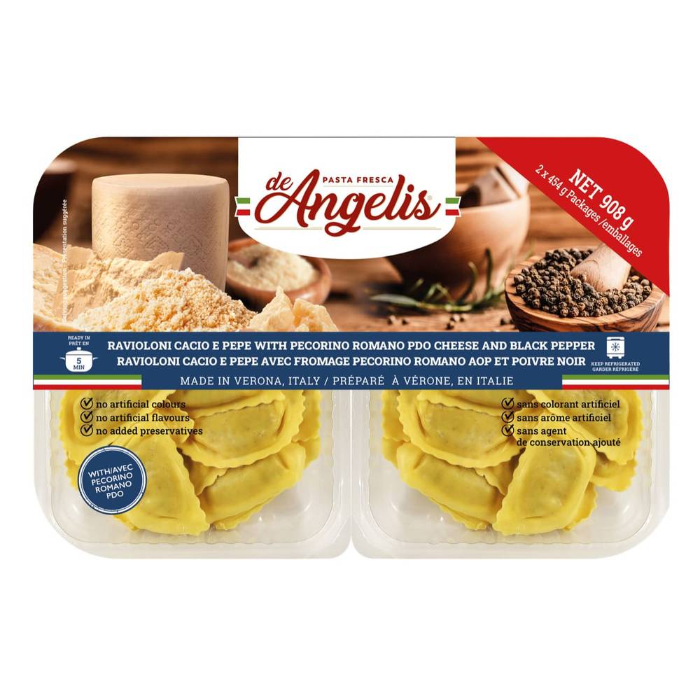 De Angelis Ravioloni Avec Fromage Romano Et Poivre Noire 2 X 454 G