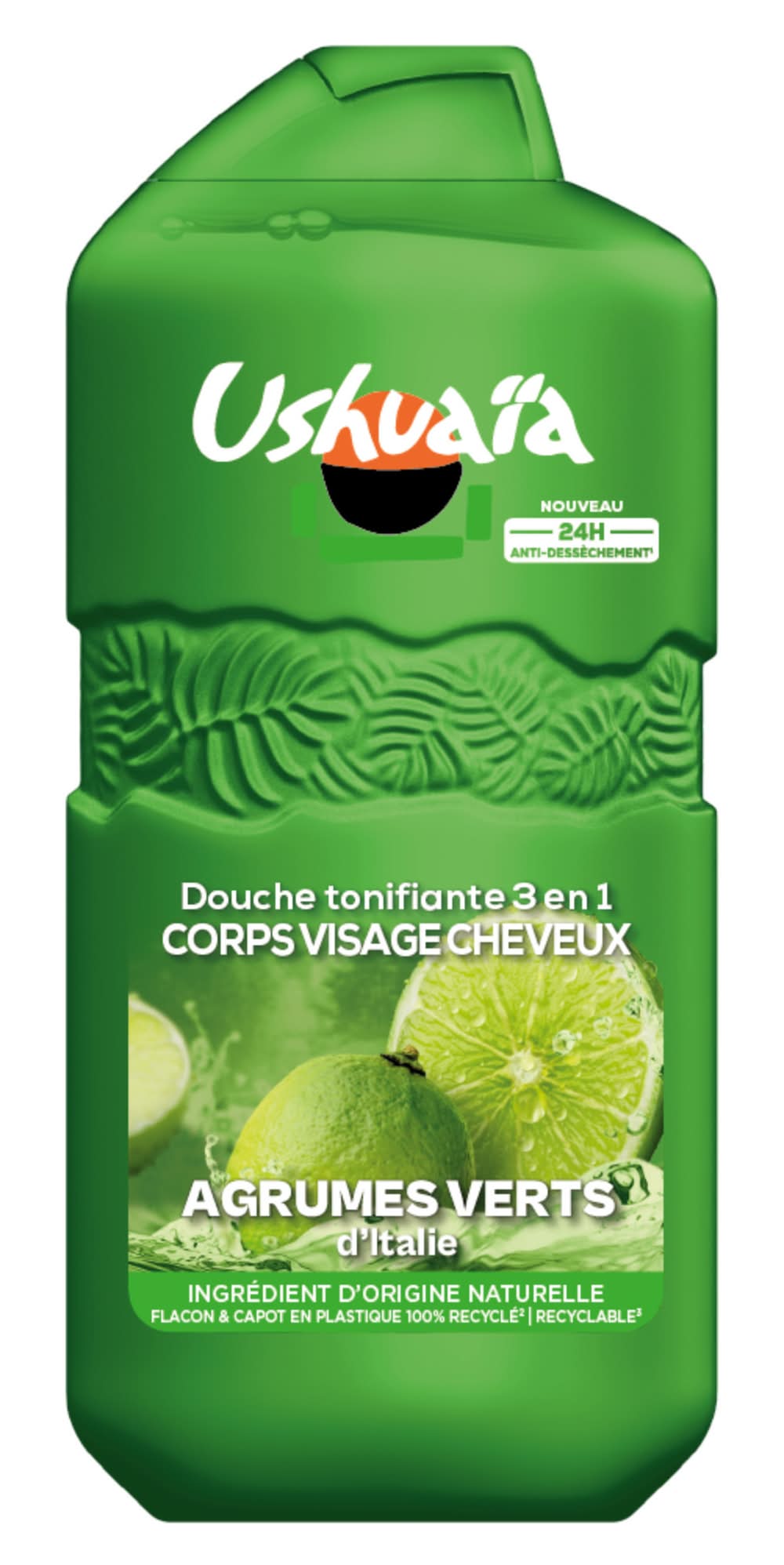 Ushuaïa - Gel de douche tonifiante pour corps visage et cheveux 3 en 1, agrumes verts (280ml)