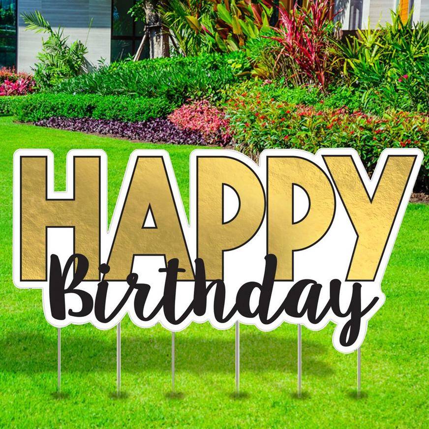 Party City Metallic Happy Birthday Corrugated Plastic Yard Sign