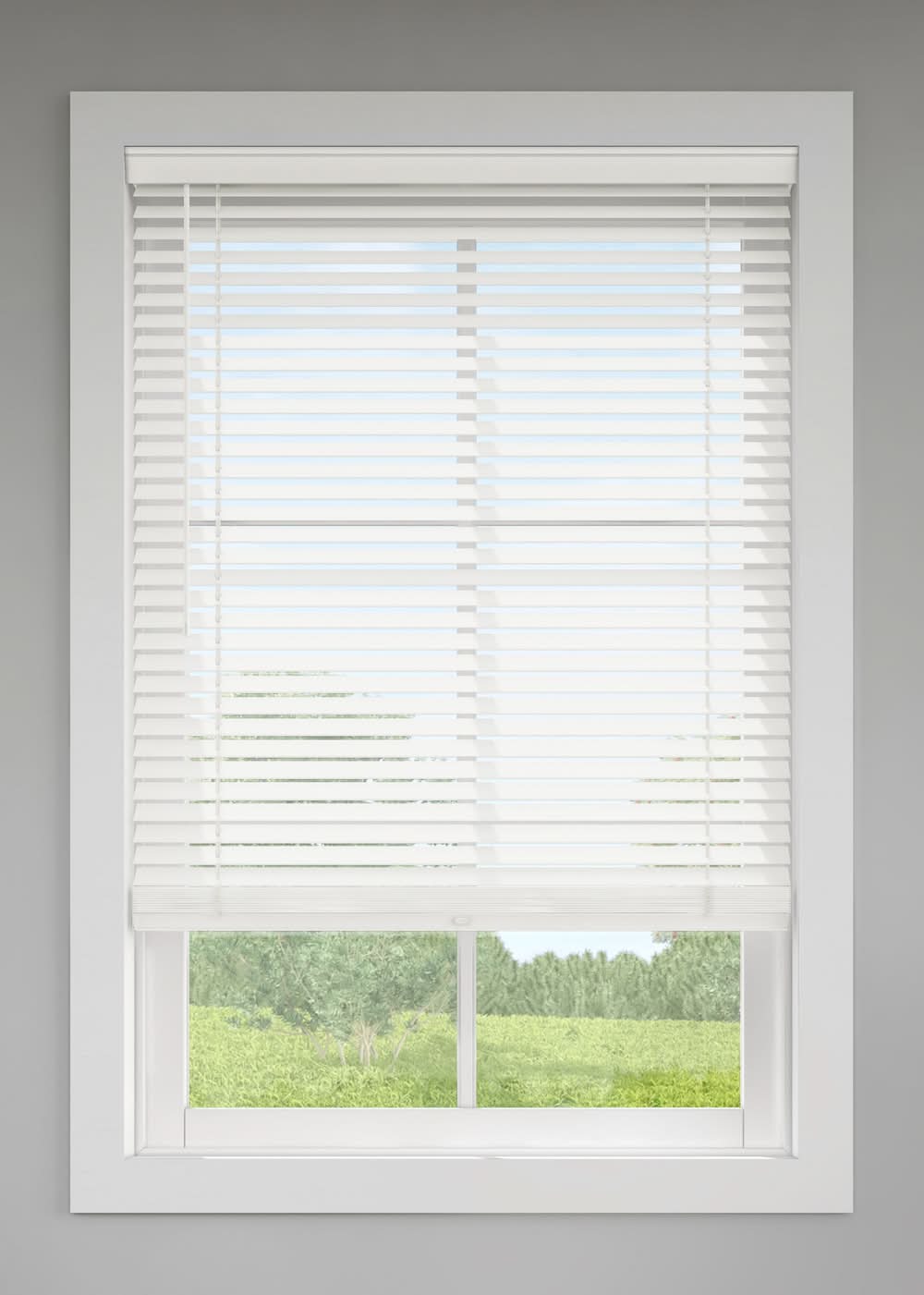 LEVOLOR Trim+Go 2-in Slat Width 59-in x 64-in Cordless White Faux Wood Room Darkening Horizontal Blinds