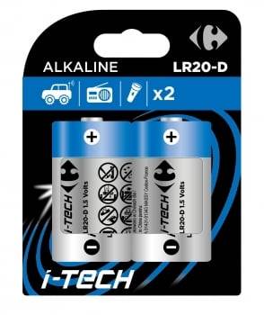 Pilas Alcalinas Carrefour Itech D/LR20, paquete 2