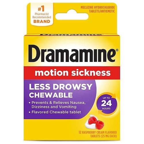 Dramamine Less Drowsy Chewable Formula, Raspberry Cream Raspberry - 12.0 ea