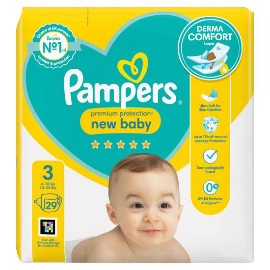 Pampers New Baby Size 3, 29 Nappies, 6kg-10kg, Carry pack