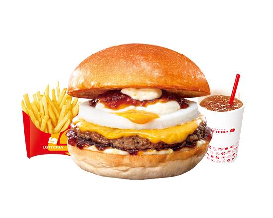 【セット】和風半熟月見 絶品チーズバーガー Japanese-Style Ultimate Cheeseburger with Soft-Boiled Egg Set