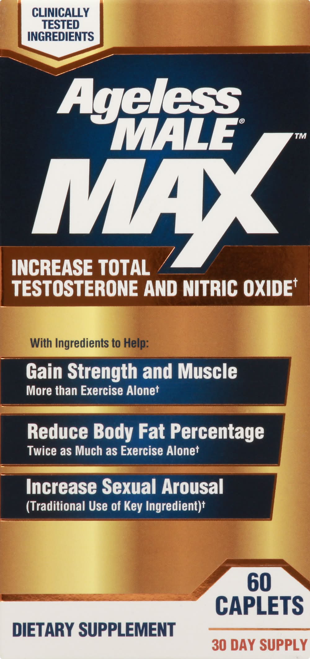 Ageless Male Increase Total Testosterone and Nitric Oxide Supplement Caplets (6.4 oz, 60 ct)