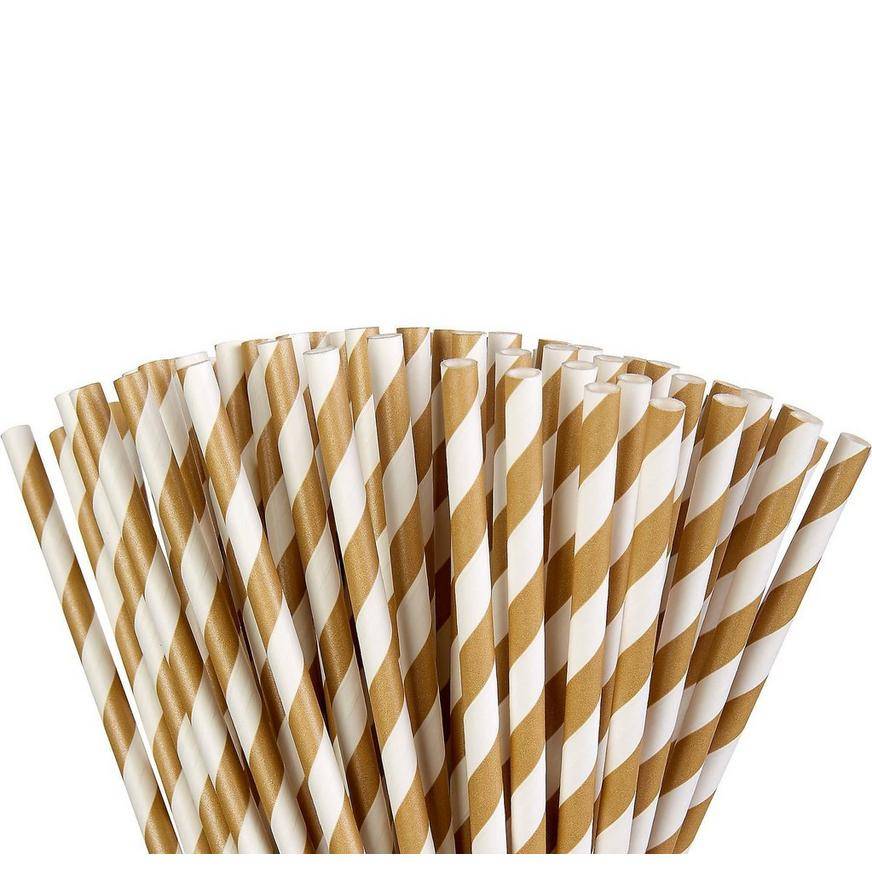 Gold Striped Paper Straws, 7.75in, 50ct