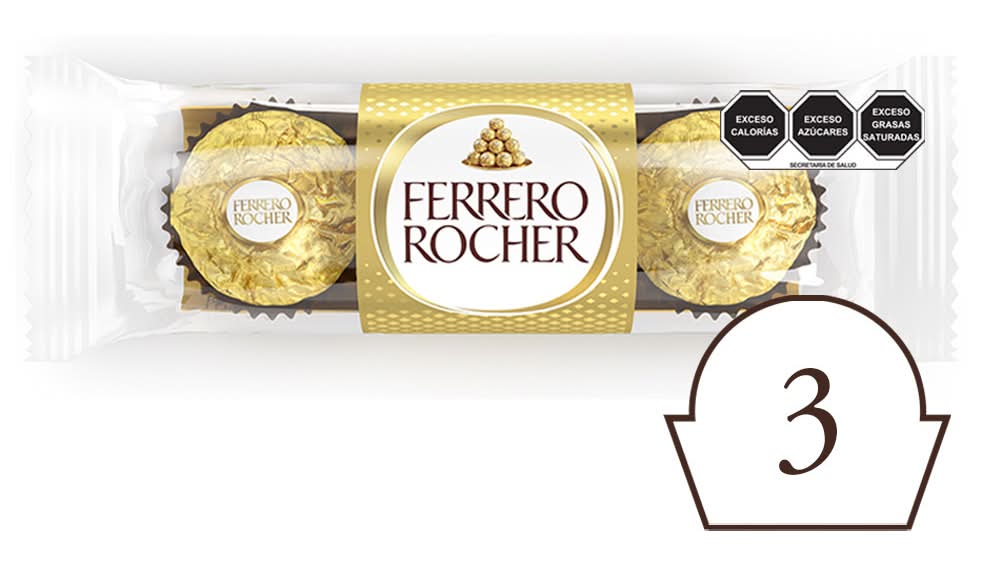 Ferrero Rocher · Galleta cubierta con trozos de avellana y chocolate con relleno cremoso (3 x 12,5 g)