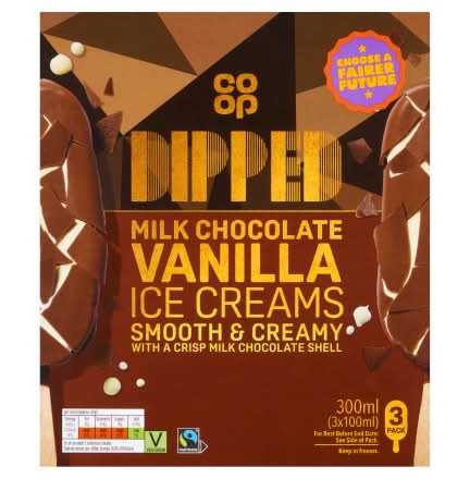 Co-op Vanilla, Smooth & Cream Milk Chocolate Ice Cream Bars (3 x 100ml)