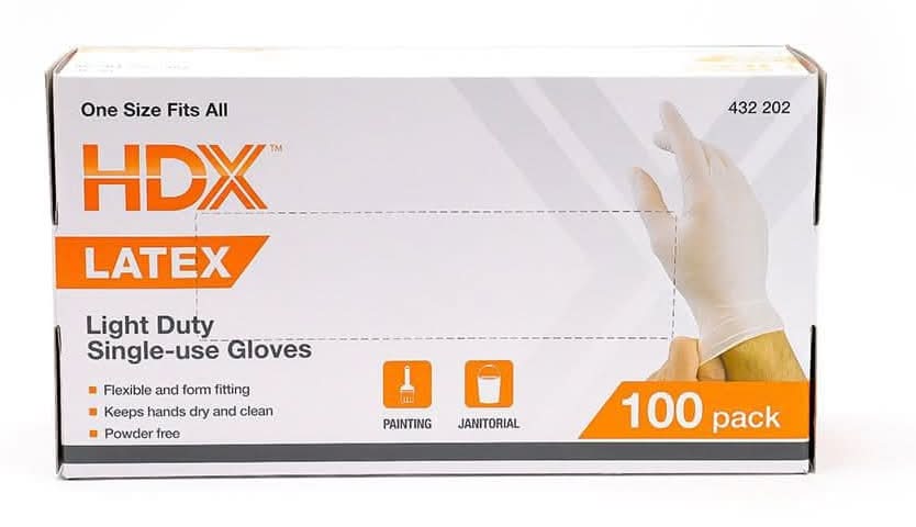 Hdx Hdx White Latex Gloves 100-Pack, Powder-Free, Ambidextrous, For Automotive, Cleaning And Precision Tasks