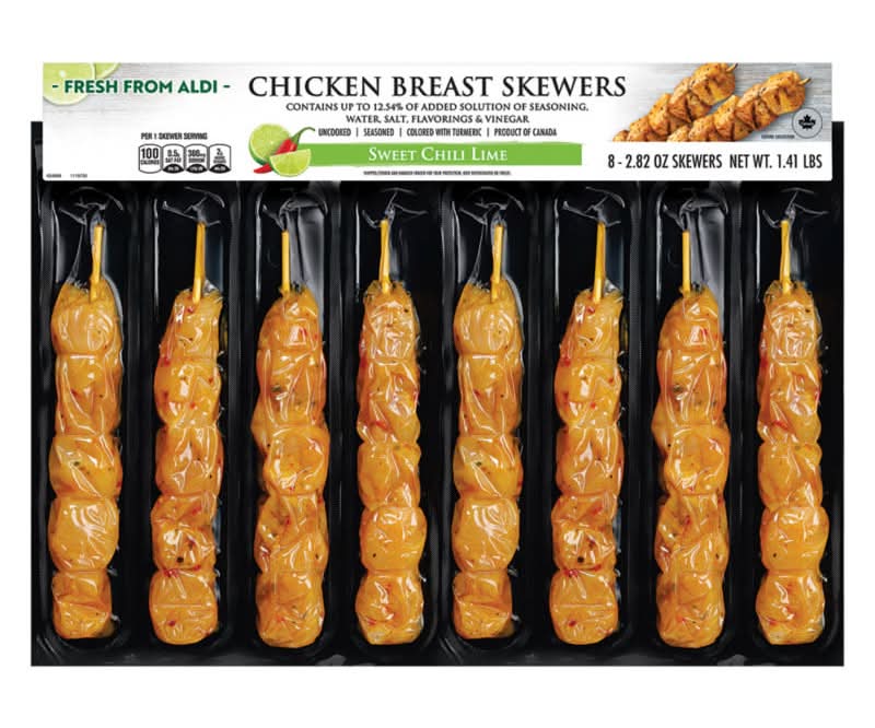 Aldi Chicken Breast Skewers, Sweet Chili Lime (8 x 2.82 oz)
