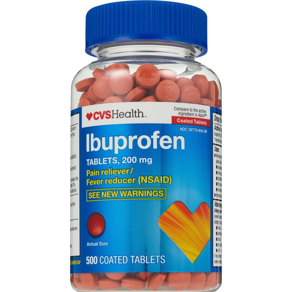 Cvs Health Ibuprofen Pain Reliever & Fever Reducer (Nsaid) 200 Mg Coated Tablets, 500 Ct