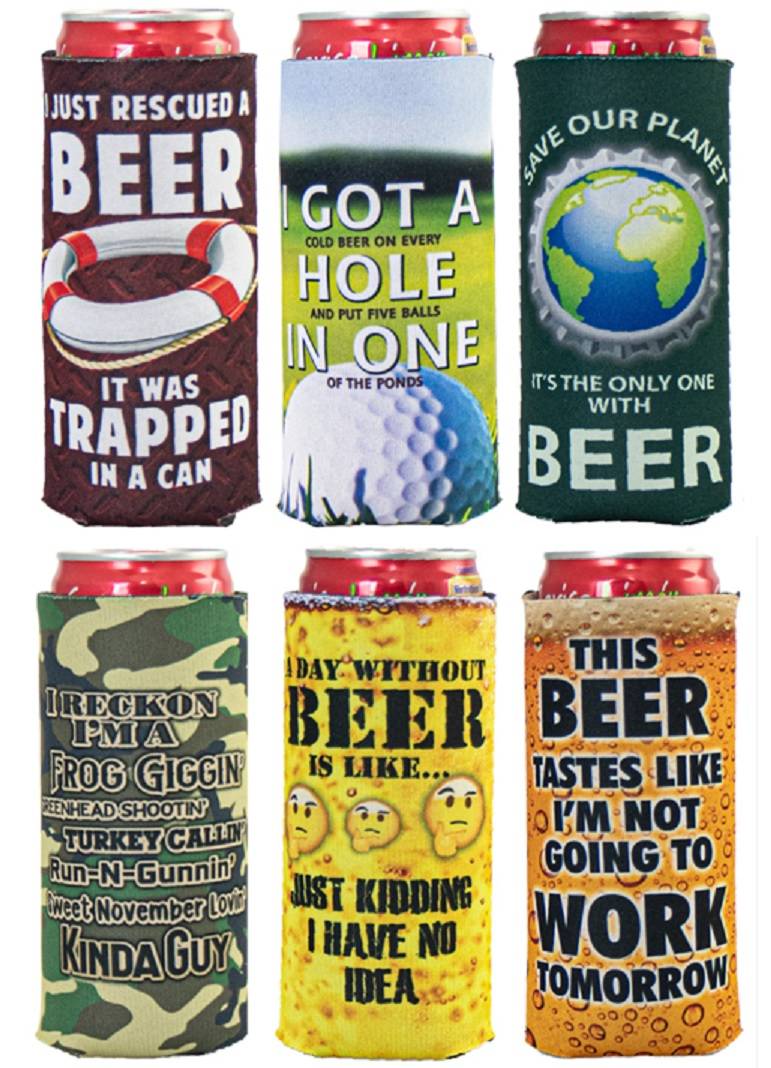 US POLY CAN SLEEVE * SLIM FUNNY BEER ASSORTMENT