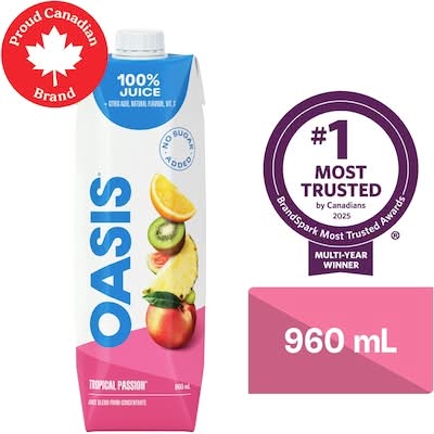 Oasis mélange de jus 100 % pur à base de concentré - 100% juice blend from concentrate (960 ml) (passion tropicale)