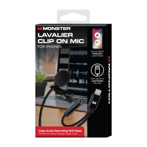 Monster Cable® Lavalier Clip-On Microphone, 8 Pins, Black