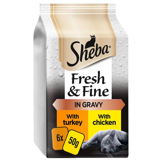 Sheba Fresh & Fine Wet Cat Food Pouches Chicken & Turkey in Gravy 6 x 50g