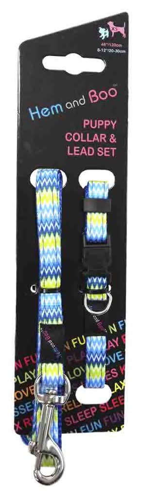 Hem and Boo Puppy, Blue, Zig Zag Collar & Lead Set