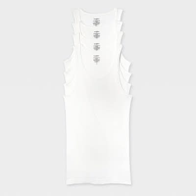Goodfellow & Co. Cotton Sleeveless Ribbed Tank Top, XL, White (4 ct)