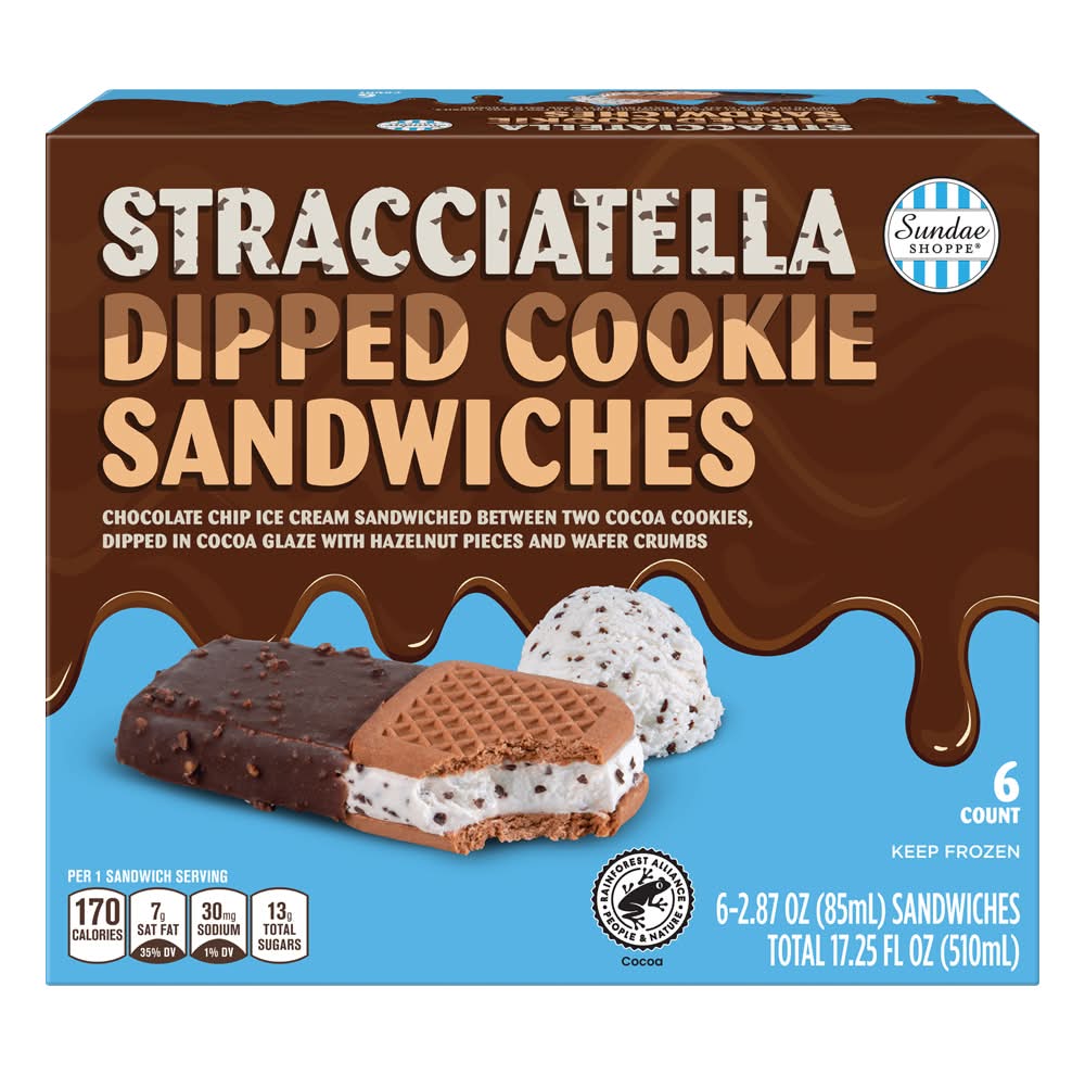 Sundae Shoppe Dipped Cookie Ice Cream Sandwiches, Stracciatella (6 x 2.87 fl oz)