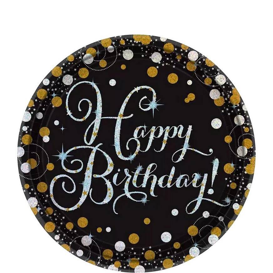 Party City Prismatic Birthday Dessert Plates (black-brown-white)