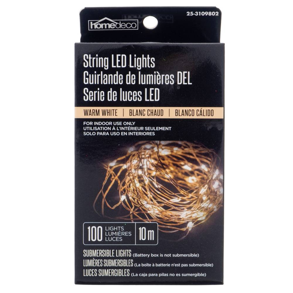 Homedeco guirlande de 100 lumières led (10 m/blanc chaud)