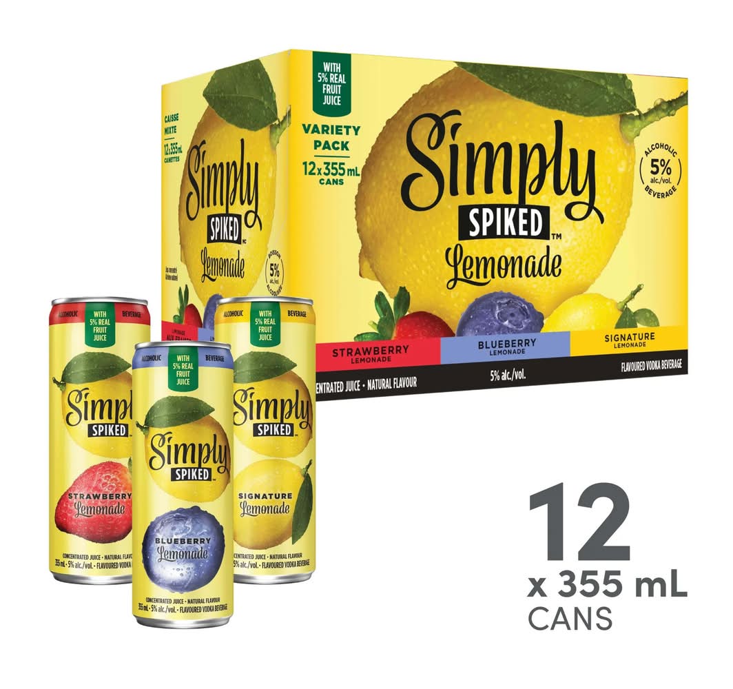 Simply Spiked Flavoured Vodka Variety pack, Strawberry Blueberry Lemonade (355 ml)