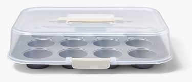 Figmint Nonstick Aluminized Steel Muffin Pan With Lid, Gray