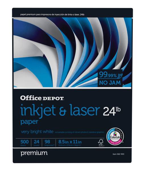 Office Depot Brand Inkjet and Laser Paper 98 Bright Ream Of 500 Sheets, 8 1/2" x 11", White
