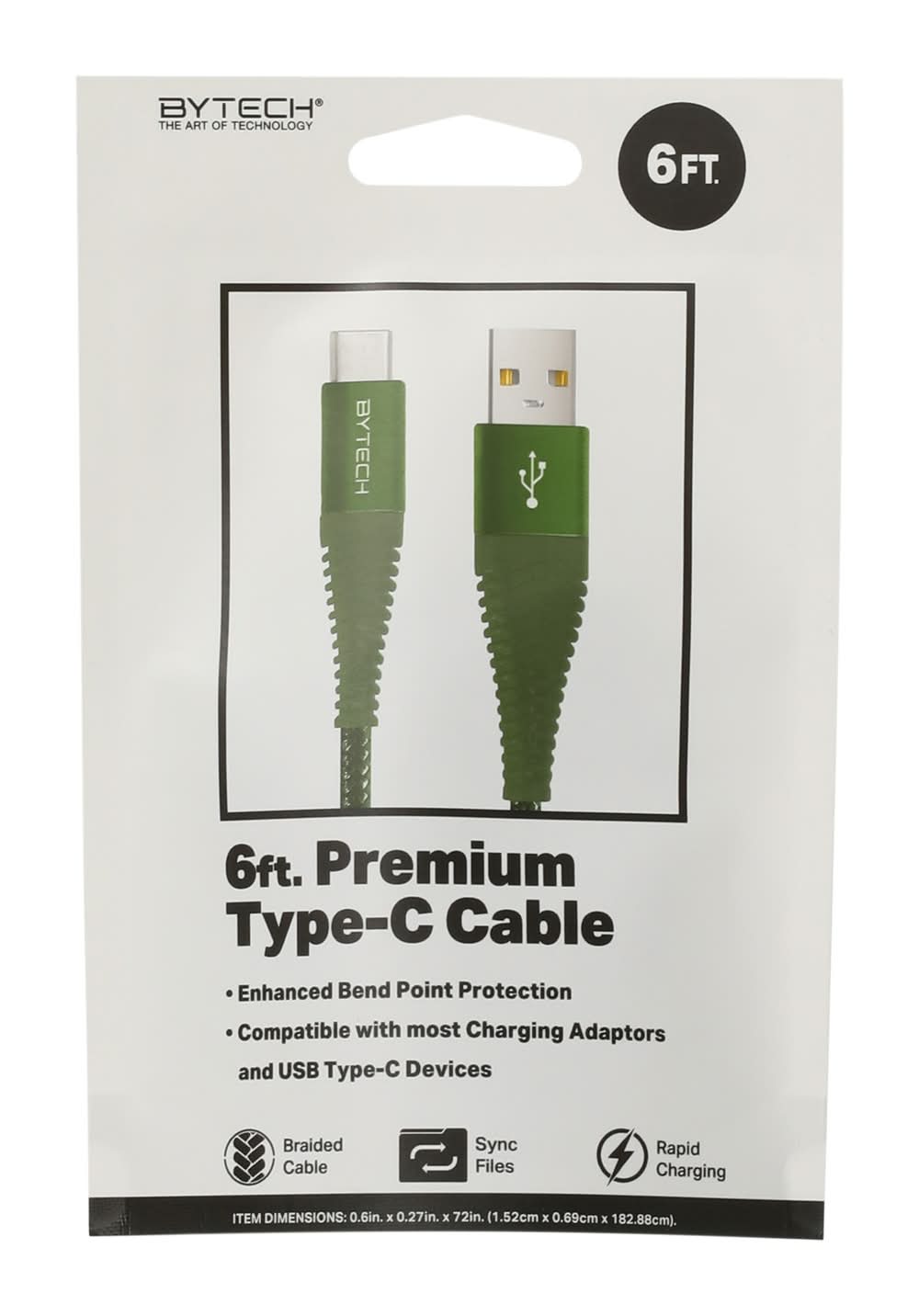 6ft Braided Premium USB-C To USB-A Cable Green