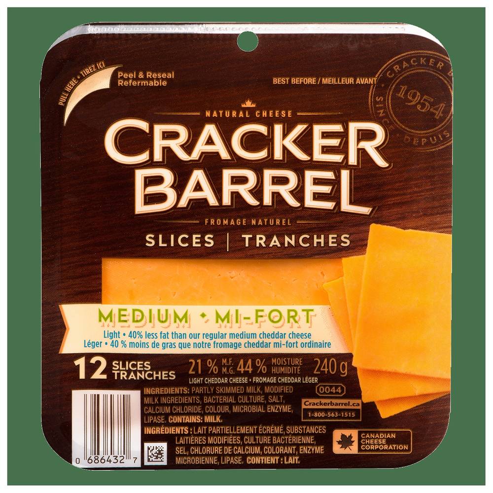 Cracker Barrel Medium Light Cheddar Cheese Slices (240 g)