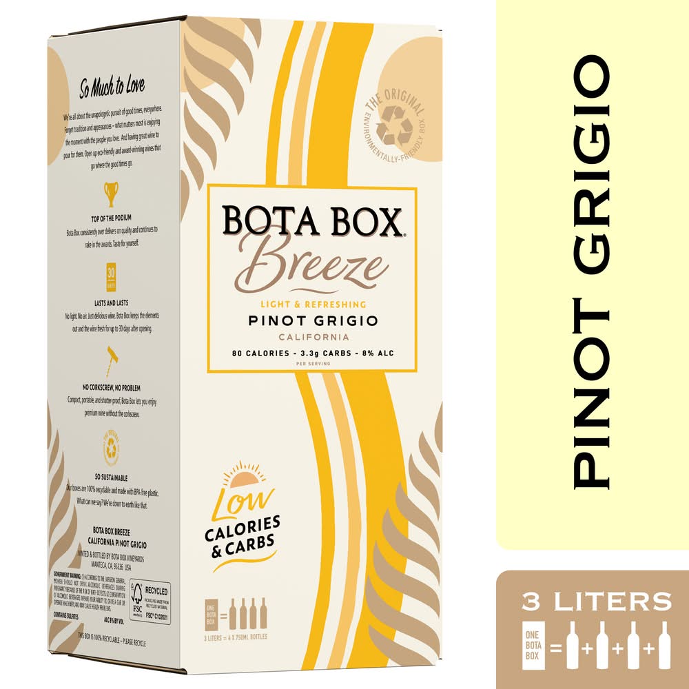 Bota Box Breeze Pinot Grigio White Wine (4 x 750 ml)