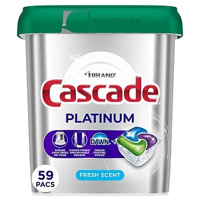 Cascade Platinum ActionPacs Dishwashing Detergent Pacs, Fresh Scent, 59 Pacs/Pack (97726)