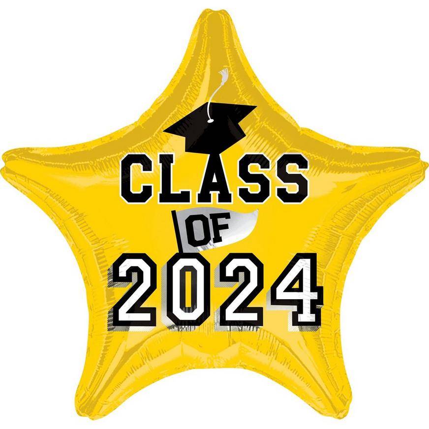 Uninflated Yellow Class of 2024 Graduation Star Foil Balloon, 19in