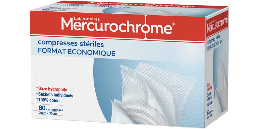 Mercurochrome - Compresses stériles 20 x 20 cm (60 pièces)