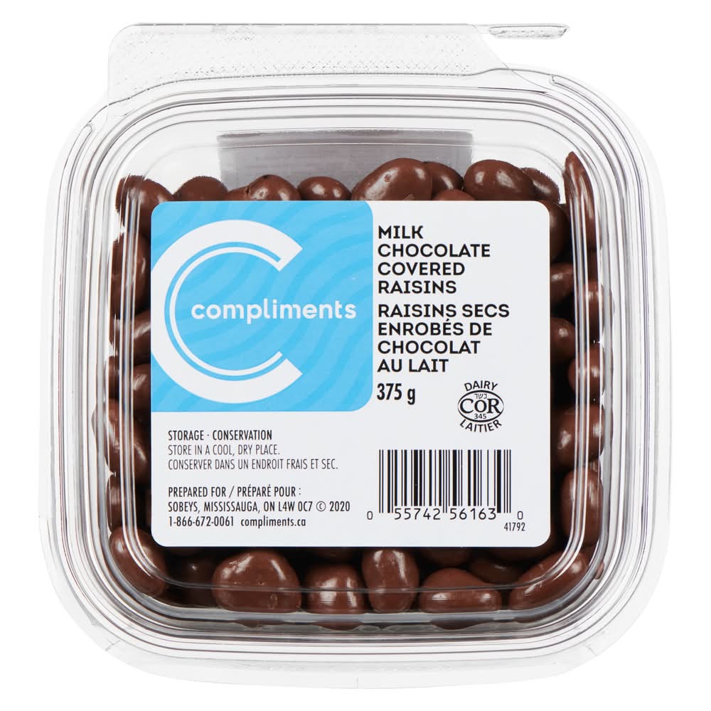 Compliments raisins secs enrobés de chocolat au lait - milk chocolate covered raisins