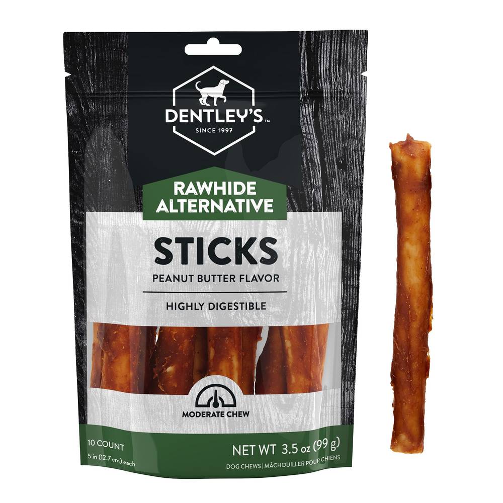 Dentley's Rawhide-Free Retriever Sticks Dog Chew, Peanut Butter, 5 In (3.5 oz, 10 ct)