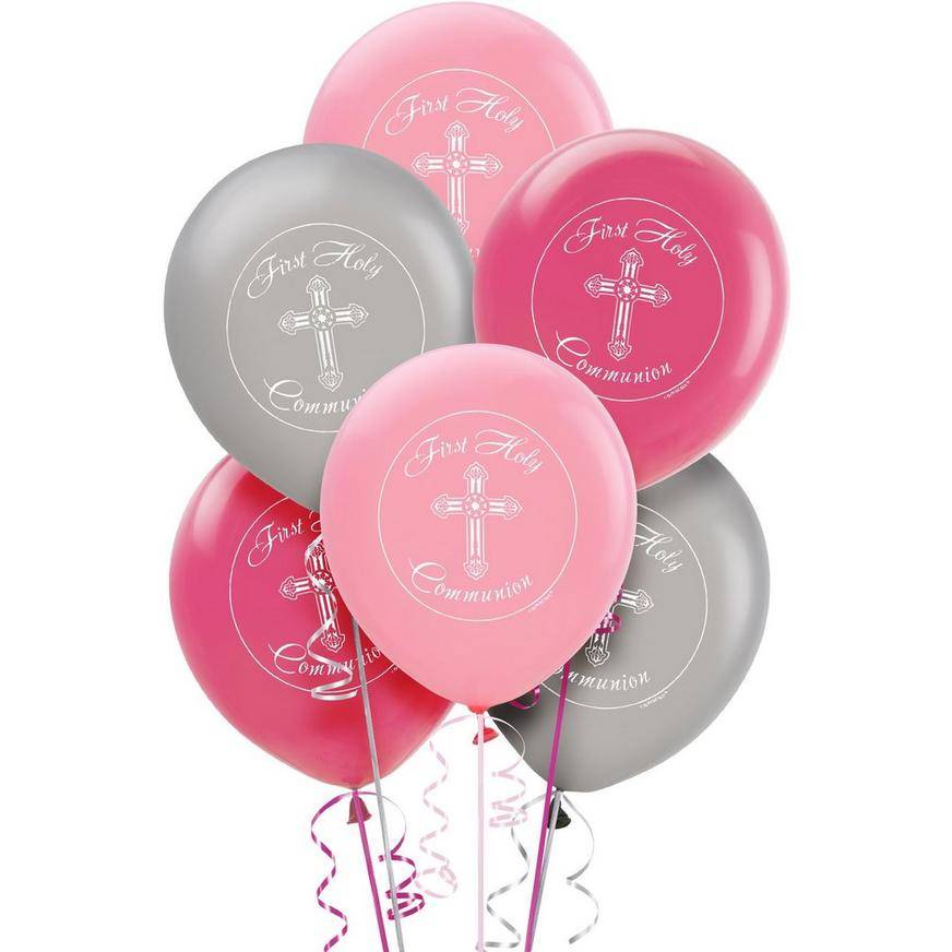 Uninflated 15ct, First Communion Balloons - Pink