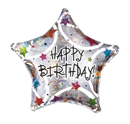 Inflated Happy Birthday Balloon Holographic Star, Multicolor
