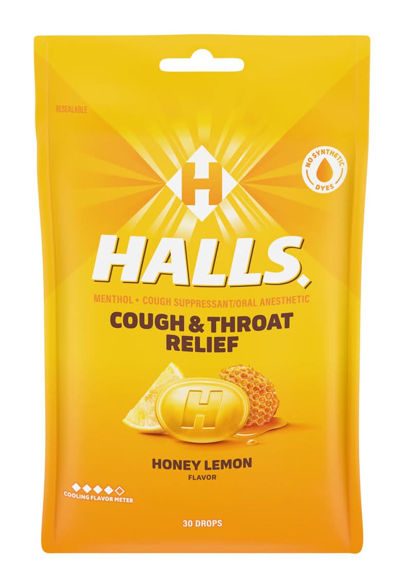 Halls Cough And Throat Relief Honey Lemon Cough Drops 30 Drops