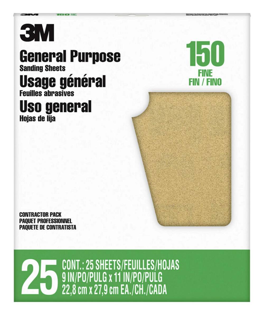 3M Aluminum Oxide Sandpaper Fine 150-Grit Sheet Sandpaper 9-in W x 11-in L 25-Pack | 11602NA-25