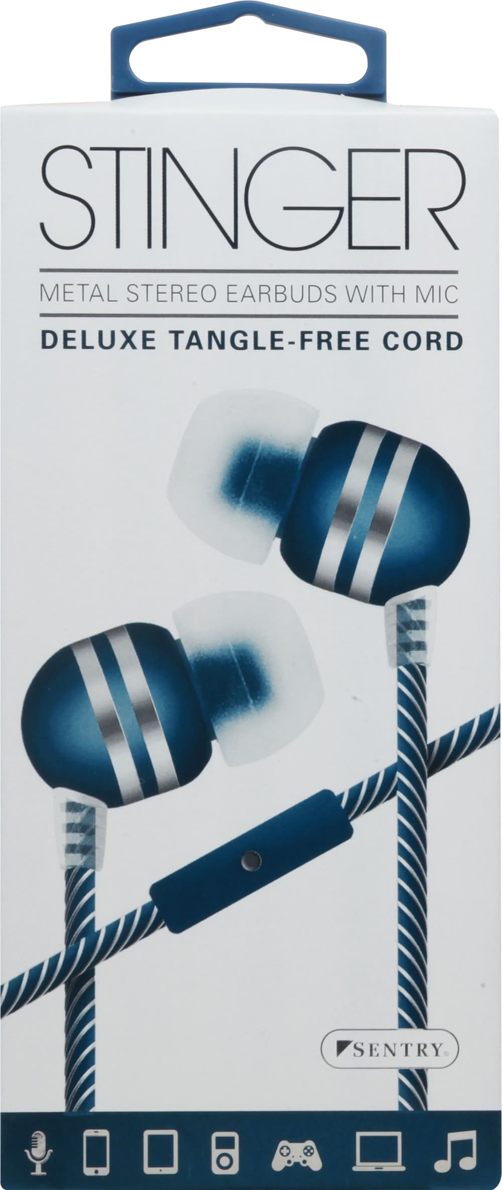 Sentry Stinger Metal Stereo Earbuds With Mic, Blue