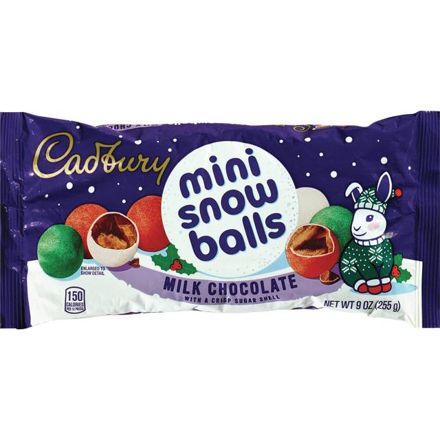 Cadbury Mini Snowballs Milk Chocolate With A Crisp Sugar Shell, Christmas Candy Bag, 9 oz