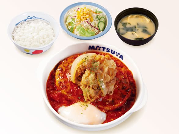 牛肉のあいがけうまトマハンバーグ定食（味噌汁付）