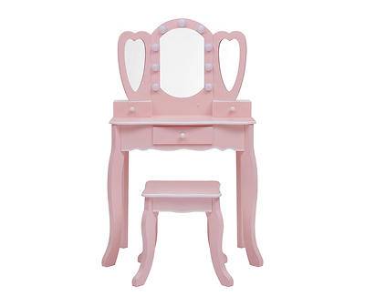 Kids Pink Dress Up Table Set with LED Mirror