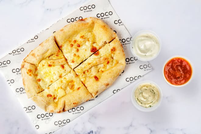 Mozzarella Garlic Bread (V) + Trio of Dips (V)